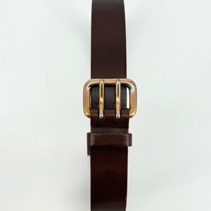 Classic Brown Leather Belt with Gold Buckle